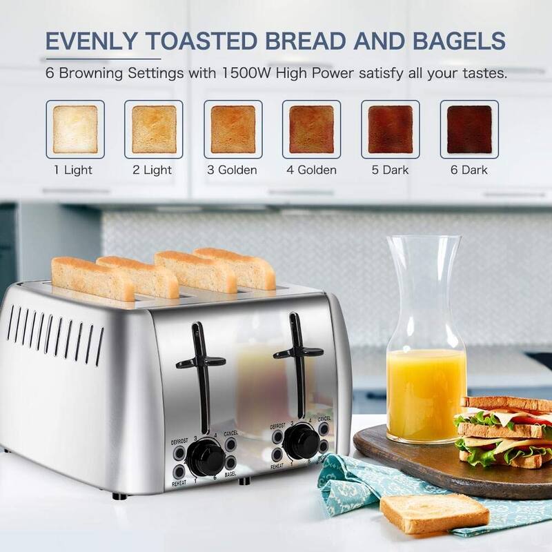 4 Slice Toaster Stainless Steel Toaster Two Slice Bagel Toaster Small