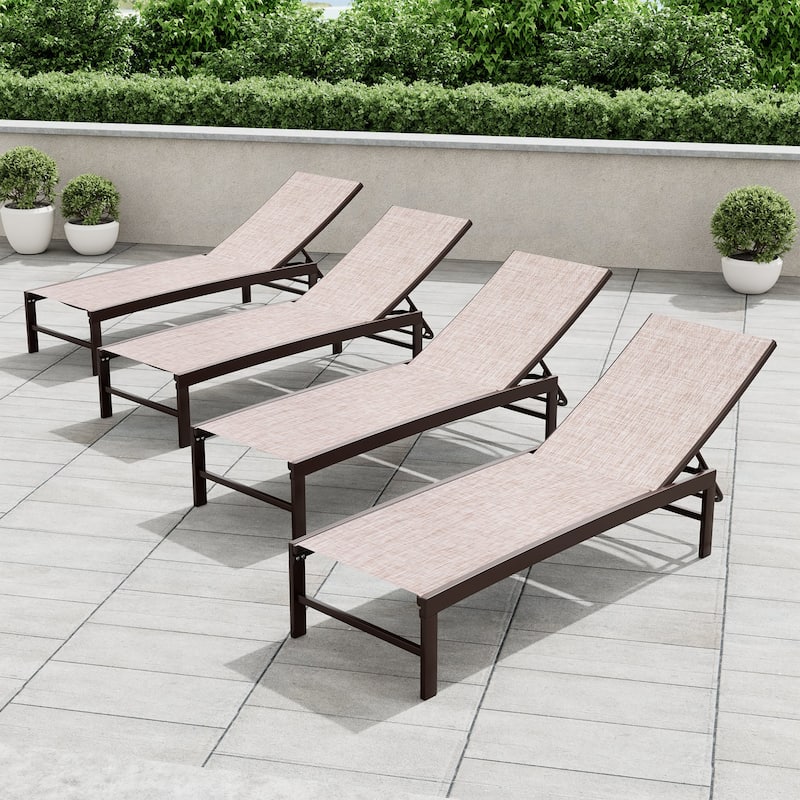 Outdoor Pool Lounger All-weather Adjustable Chaise Lounge Chair - 4PC - Beige
