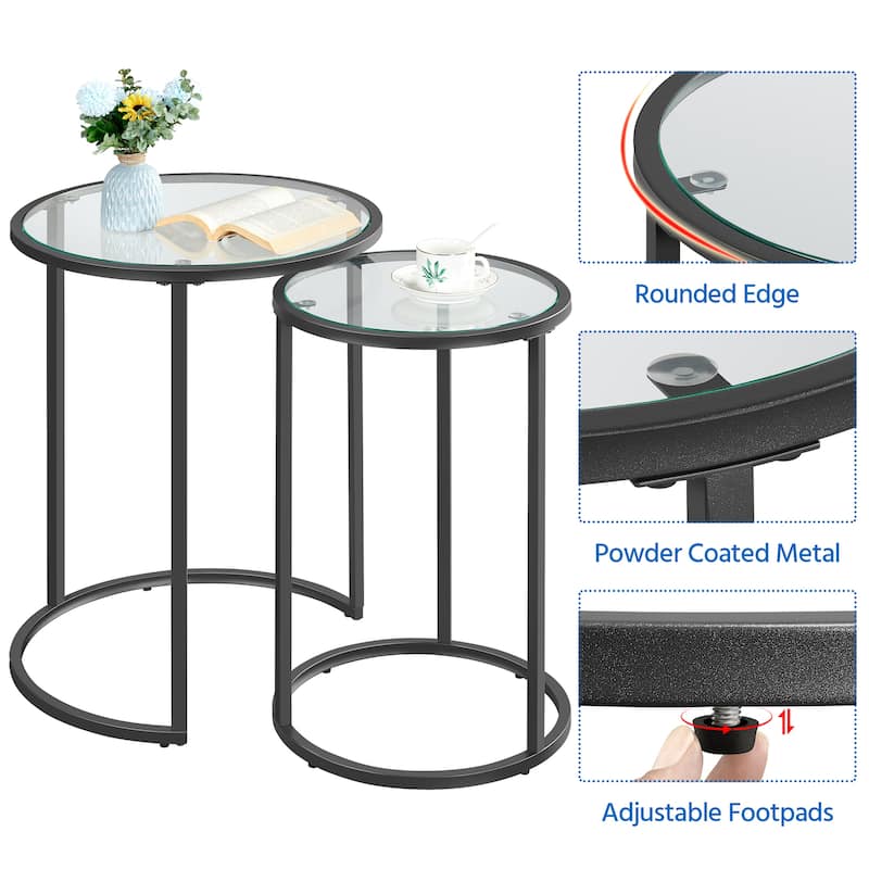 Yaheetech Round Nesting End Table Set with Glass Top for Small Space