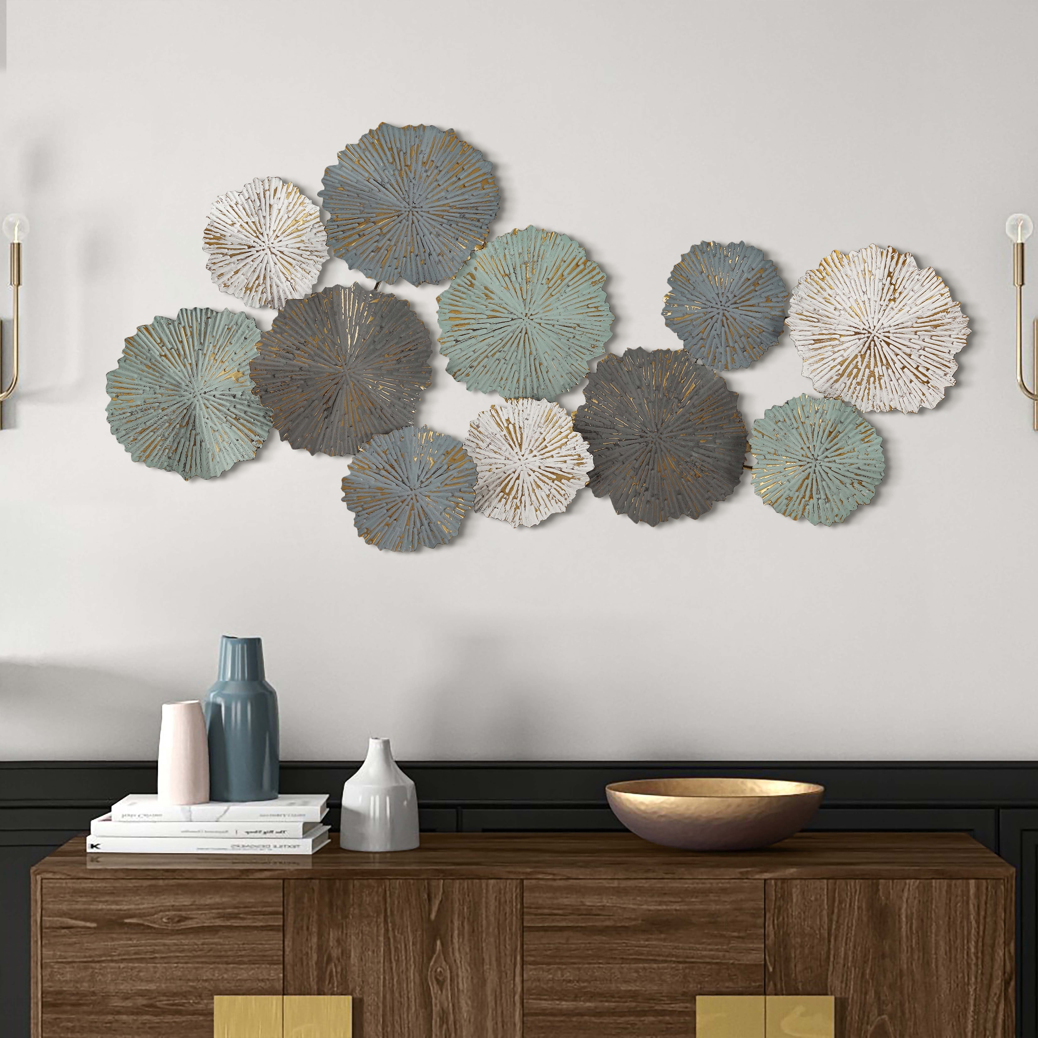 Distressed Multi-Color Abstract Flowers Metal Wall Decor