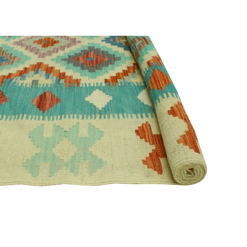 Sangat Flatweave Dell Ivory/Lt. Green Rug - 4'9" x 6'5"