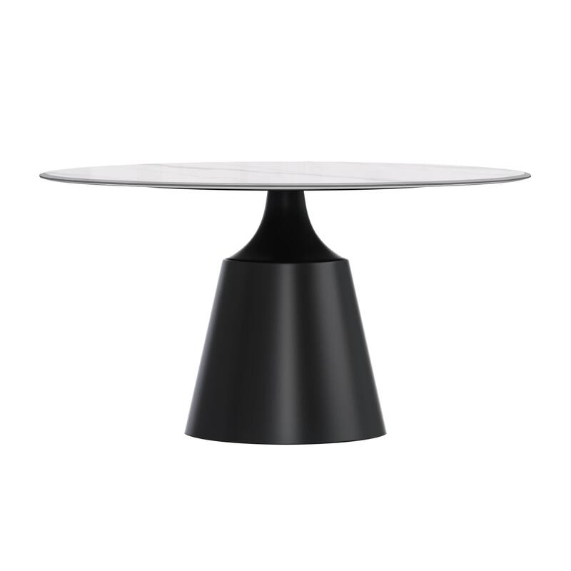 Prynn Dining Table with Round Top and Black Pedestal Base