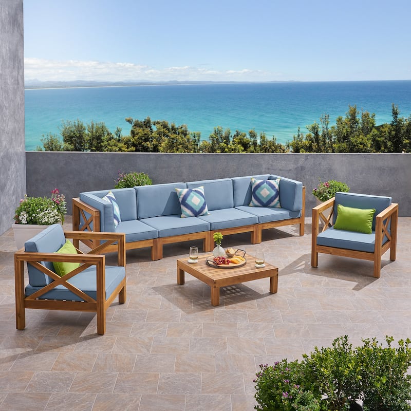 Brava Outdoor Acacia Wood 7-piece Chat Set by Christopher Knight Home