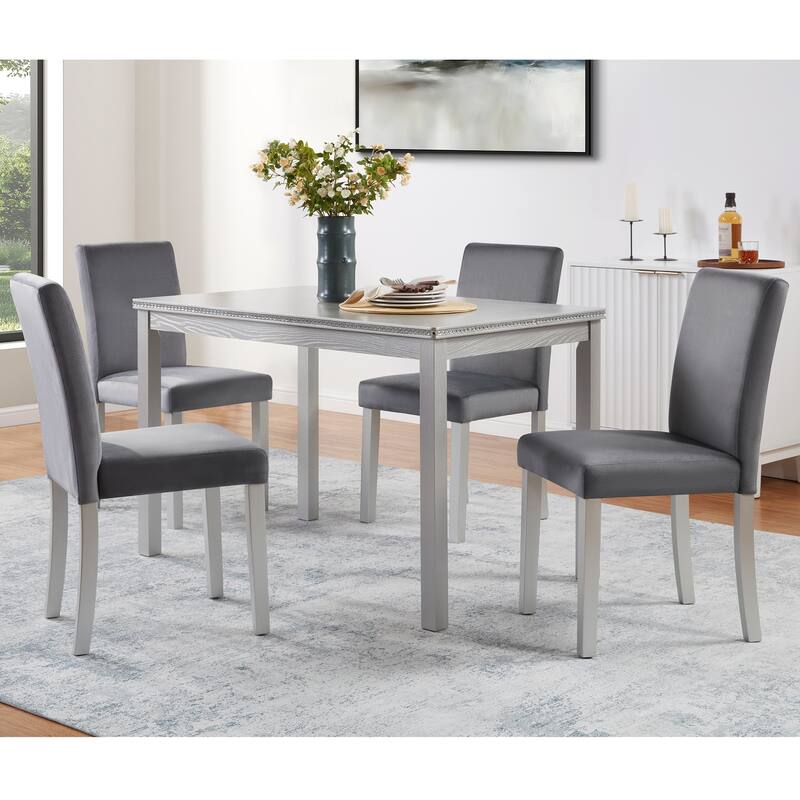 5 Piece Wooden Dining Table Set, Table Set with a Rectangular Table and 4 Upholstered Chairs, Table with Crystal Decoration