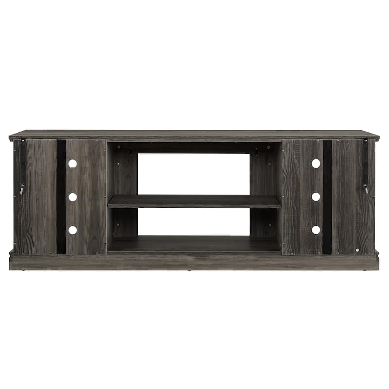 Large TV Stand Storage Rack with Faux Stacked Stone Surround,Media Console Table with Large Storage Cabinet