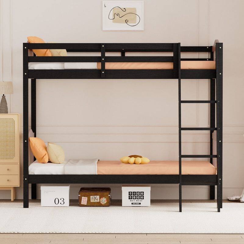 Twin Over Twin Solid Wood Bunk Bed for Kids and Adults, No Box Spring Required