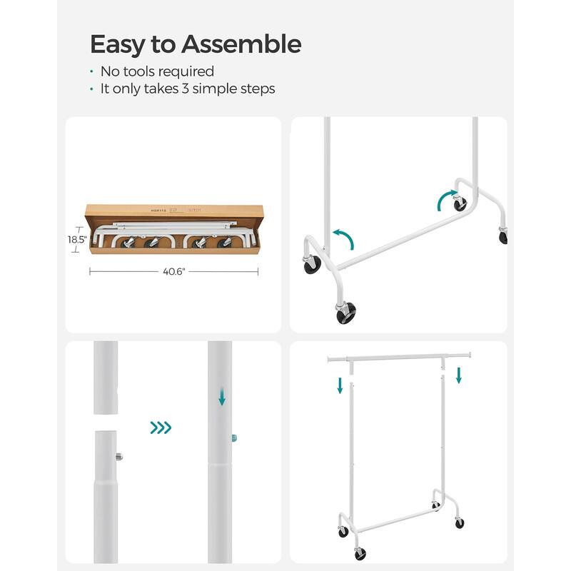 Rolling Clothes Rack with Sturdy Steel Tubes and Extra Load Capacity 2 Lockable Casters - 43.3" x 17.7" x 63"