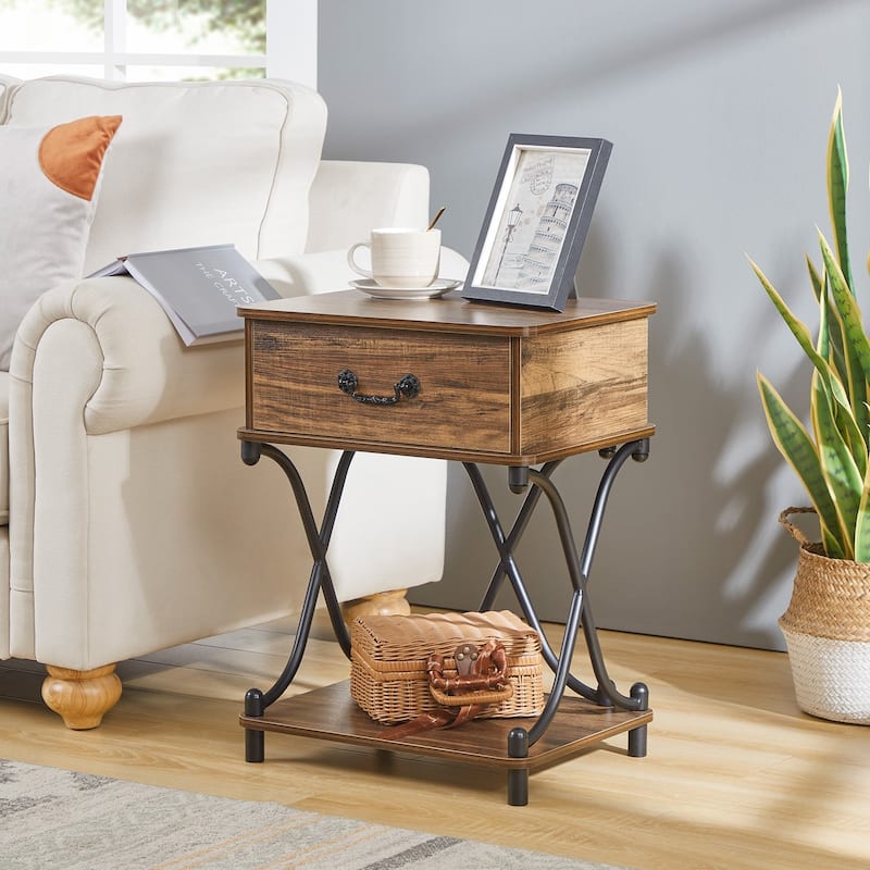 Modern 3-piece Coffee Table, Sofa Table & 1-drawer Nightstand Set of 2(Brown/Black/White)