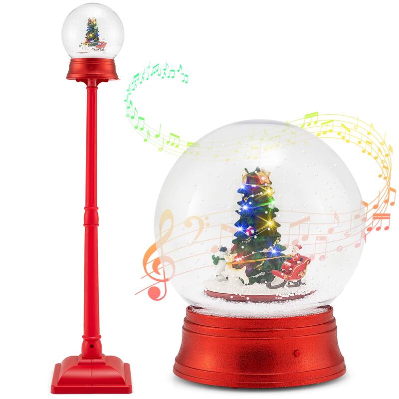 5 Ft Red Musical Christmas Street Lamp with Rotating Snow Globe Scene LED Lights and Holiday Tunes - 12.5" x 12.5" x 60.5"