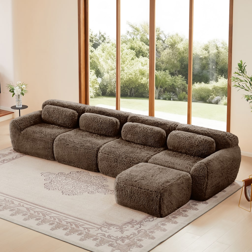 148.8 Inch Modular Couch with Ottoman, Comfy Couches, L Shaped 4 Seat Sofa, Modern Sectional Couches for Living Room