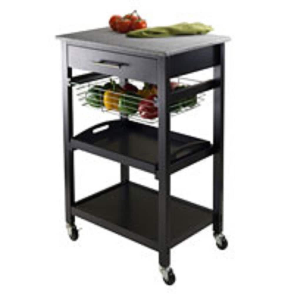 28.50" black and gray utility cart with granite top