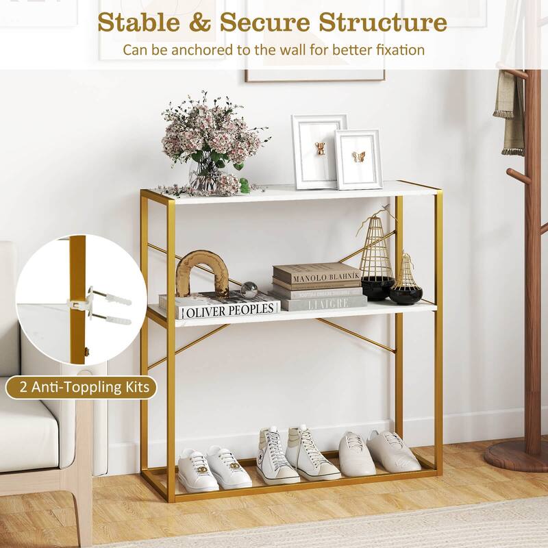 Costway 36” Console Table with Wooden Textured Open Shelves & Metal - See Details