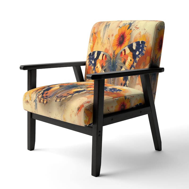 Designart "Orange Buttlerfly In Watercolor" Upholstered Floral Accent Chair - Traditional Arm Chair For Living Room