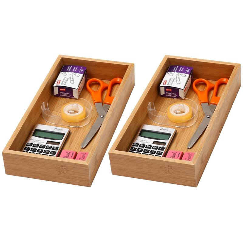 YBM Home Bamboo Kitchen Drawer Organizer Storage Box (Set of 2)