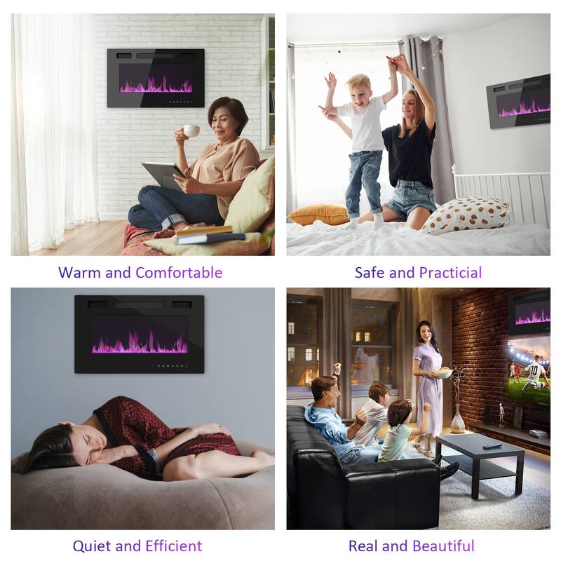 High-Gloss Electric Fireplace TV Stand LED Color ModesRemote Control