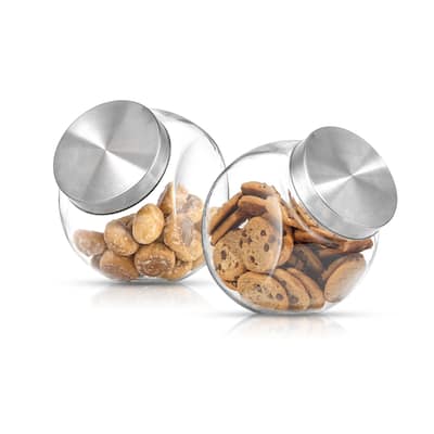 JoyFul Round Glass Cookie Jar, Candy Jar with Airtight Metal Lids - 67 oz - Set of 2 - 64 oz