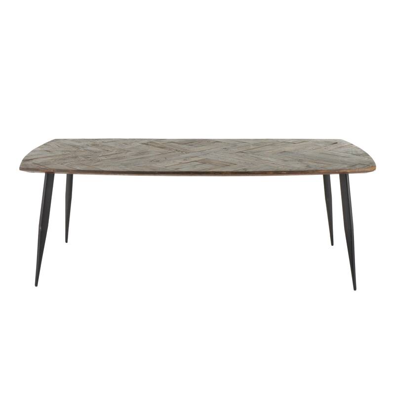 Brown Teak Wood Modern Live Edge Dining Table with Black Metal Legs
