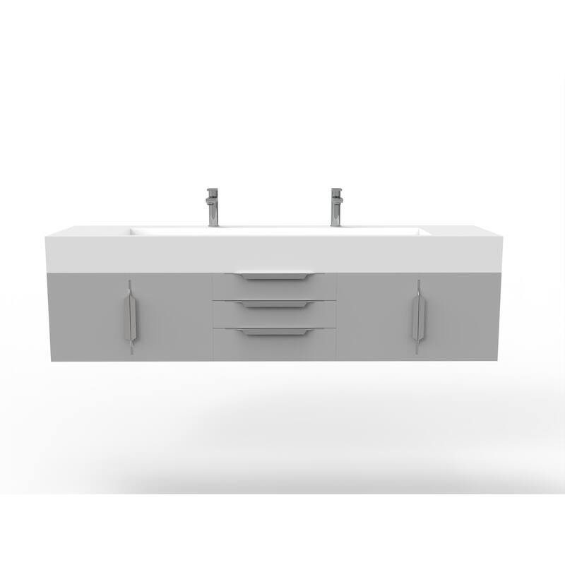 Nile 72" Wall Mounted Bathroom Vanity Set w/ White Top