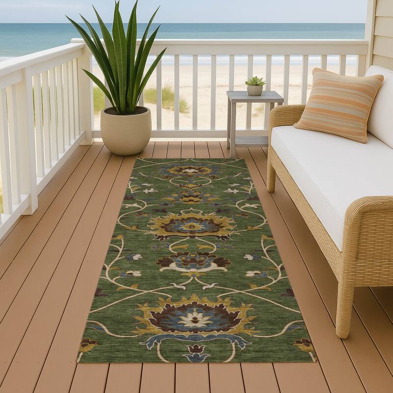 Machine Washable Indoor/ Outdoor Traditional Luna Chantille Rug - Aloe - 2'3" x 7'6"