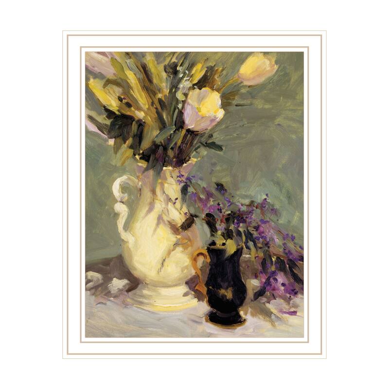 TrendyDecor4U "Tulips & Lavender" Framed Print Wall Art - White