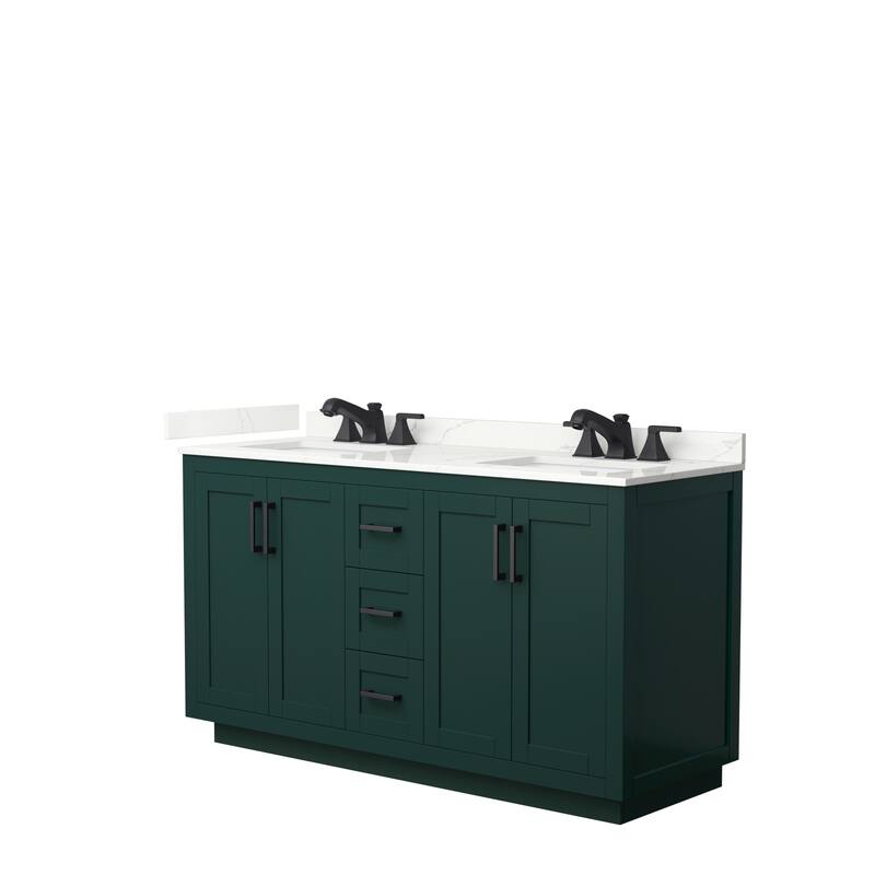 Miranda 60-inch Double Vanity, Quartz Top - Green, Black Trim, Giotto Quartz Top