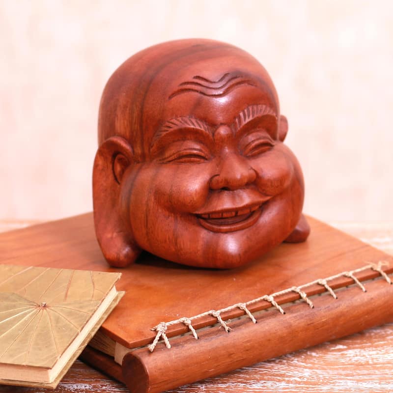 Novica Handmade Jolly Buddha Wood Sculpture