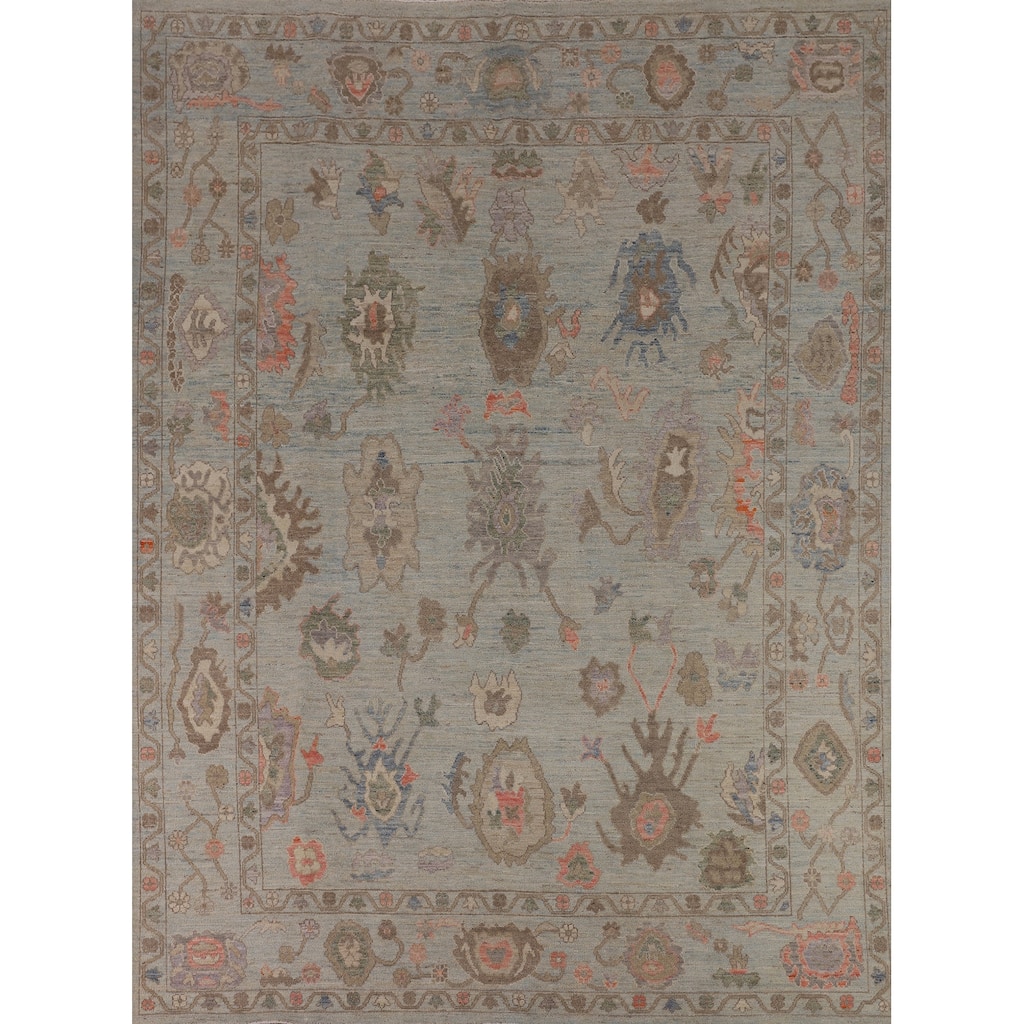 Light Blue Turkish Oushak Vegetable Dye Area Rug Handmade Wool Carpet - 8'2"x 9'10"