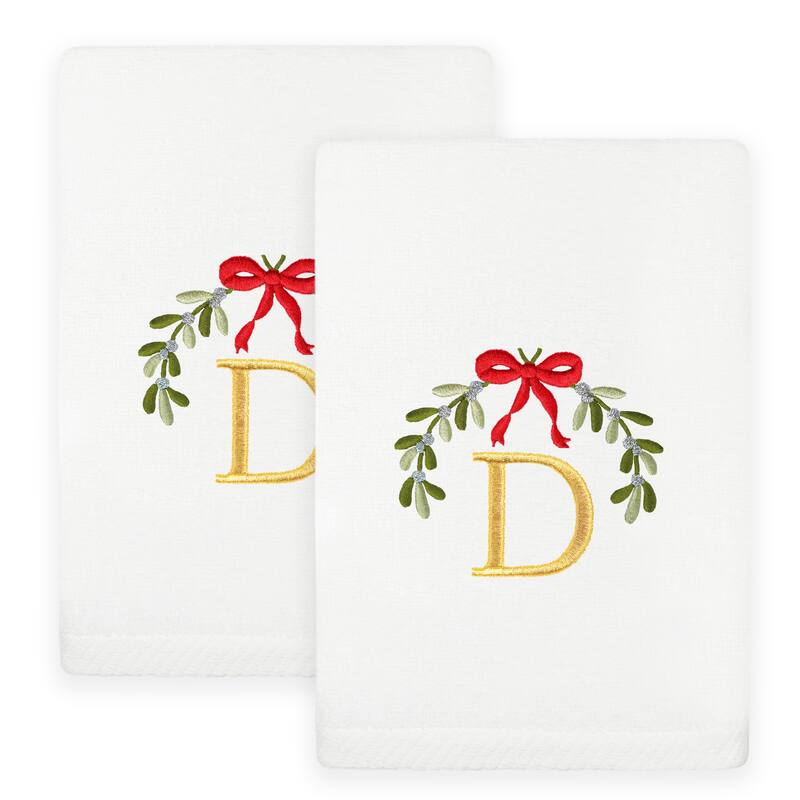 Authentic Hotel and Spa Christmas MISTLETOE MONOGRAM Embroidered Luxury 100% Turkish Cotton Hand Towels Set of 2 - D