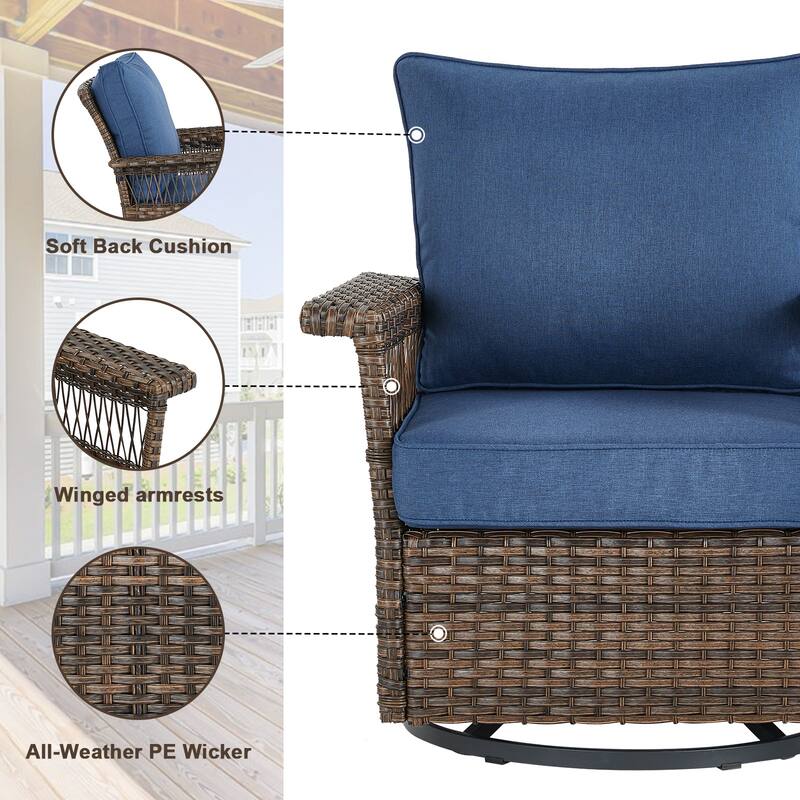 Gymojoy All-Weather Wicker Sofa with Swivel Chair Table - Brown