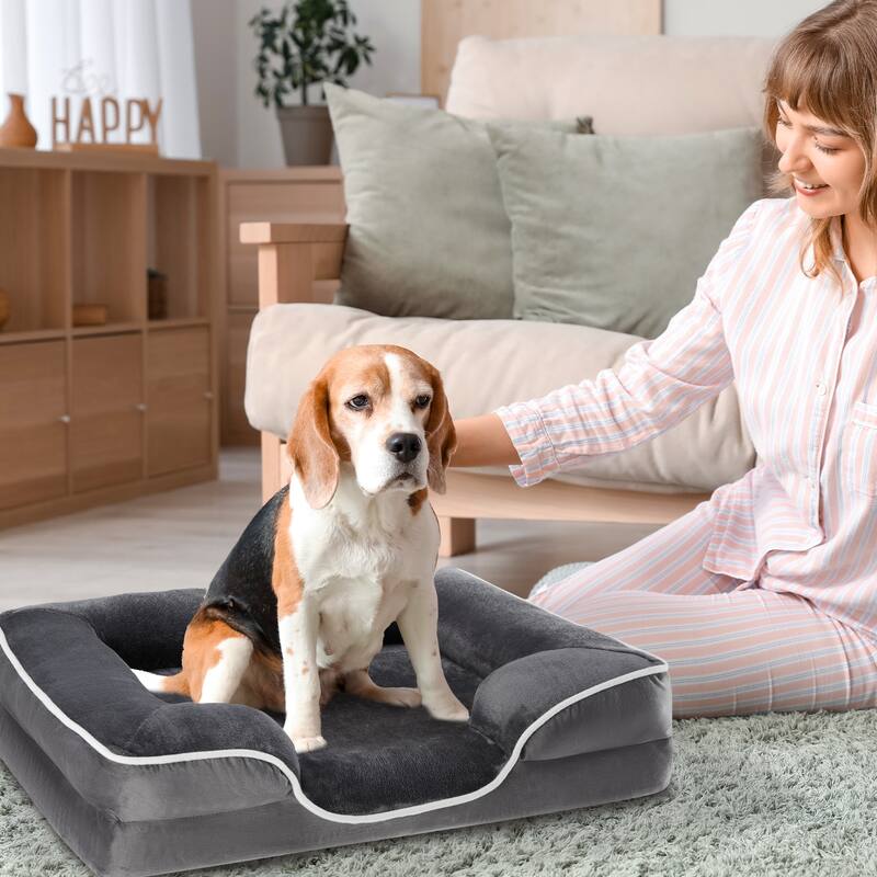 Dog Bed with Memory Foam, Waterproof Pet Sofa Bed with Removable Washable Cover