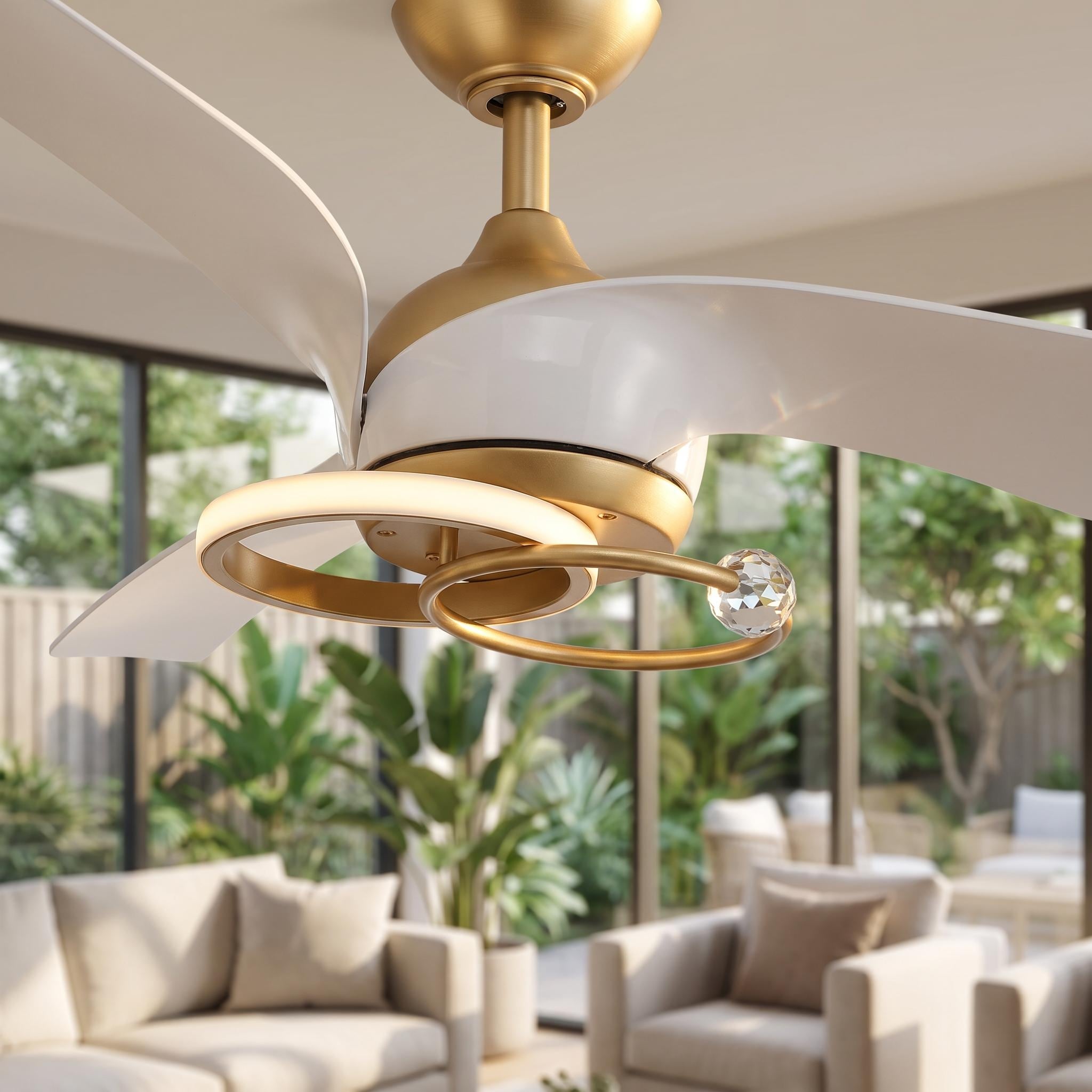 52" Unique Brass Modern Propeller 3-Blade Dimmable 3CCT LED Ceiling Fan with Light and Remote