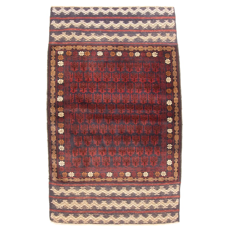 ECARPETGALLERY Hand-knotted Teimani Dark Navy Wool Rug - 2'9 x 4'5