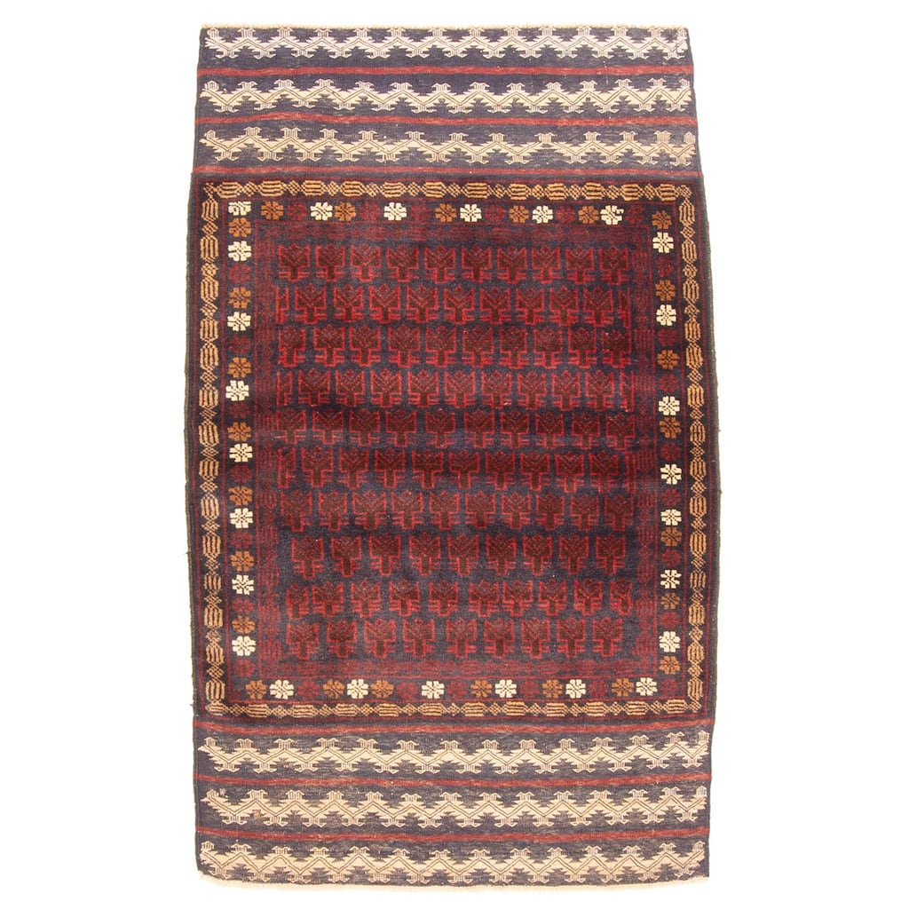 ECARPETGALLERY Hand-knotted Teimani Dark Navy Wool Rug - 2'9 x 4'5