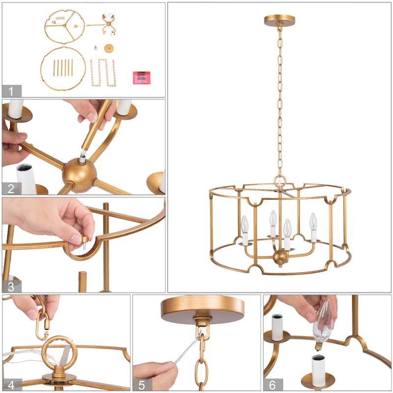Alisar Mid-century Modern Drum Chandelier Farmhouse Lantern Dining Room French Country Lighting - D22"x H75‘’