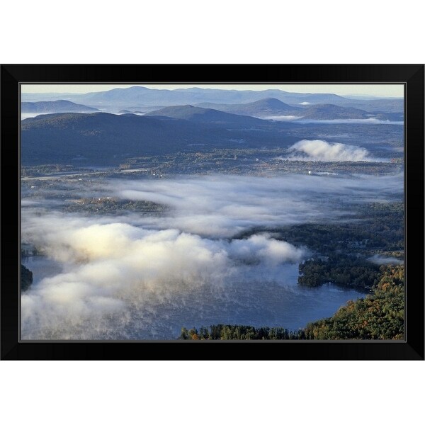"Lenox, Aerial view of Berkshire w/ autumn fog" Black Framed Print