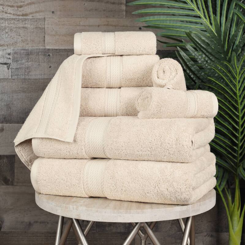 Superior Egyptian Cotton Pile Heavyweight 8-Piece Towel Set - Cream