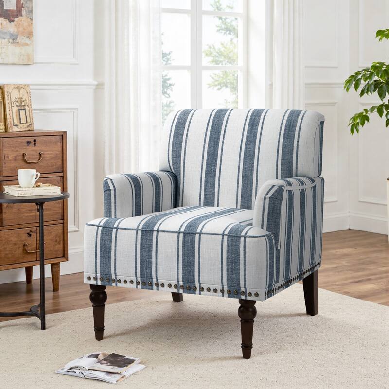 Vintage 29" W Patterned Striped Accent Chairs - 1-Piece - Dark Blue Stripe