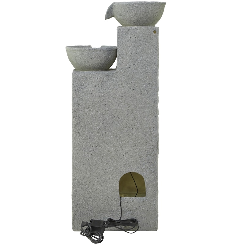 Fiberglass 4 Tier Fountain with LED Light - Light Gray - Roche River Decor