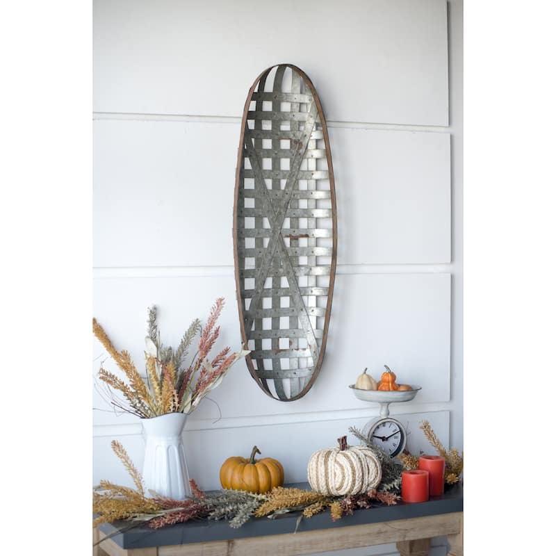 12.5" x 3" x 37.5" Metal Wall Art with Grid Pattern - Silver