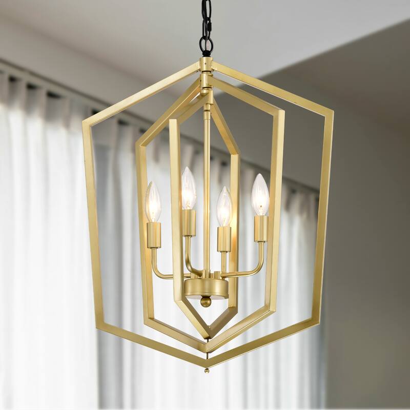 Farmhouse 4-Light Kitchen Pendant Light, Retro Lantern-Style Ceiling Light, Adjustable Height, for Dining Room, Corridor