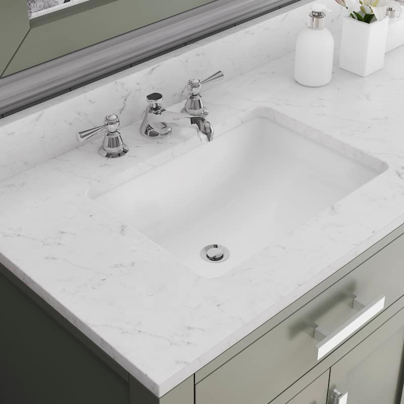 Madison Carrara White Marble Countertop Vanity in Green with Faucet
