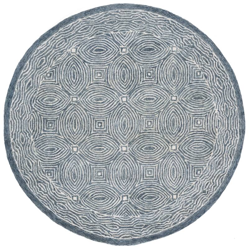 SAFAVIEH Handmade Micro-Loop Marve Transitional Wool Rug - Navy/Ivory - 6' Round