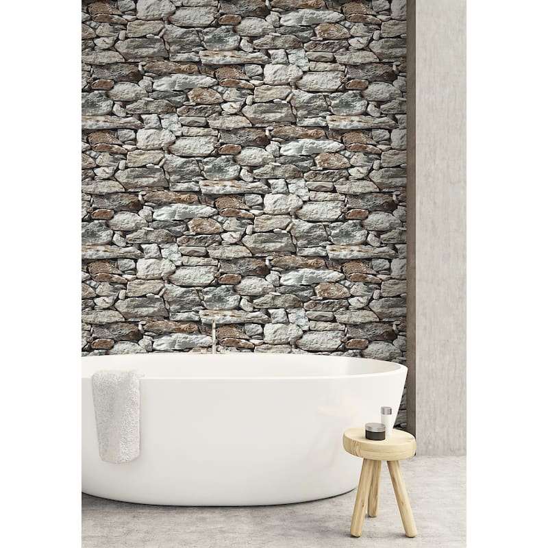 NextWall Stone Wall Peel and Stick Removable Wallpaper - 20.5 in. W x 18 ft. L
