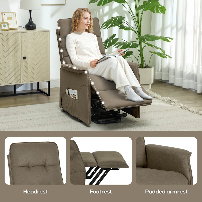 Power Lift Linen Fabric Recliner Chair with Remote Control and Electric Reclining Seat with Footrest