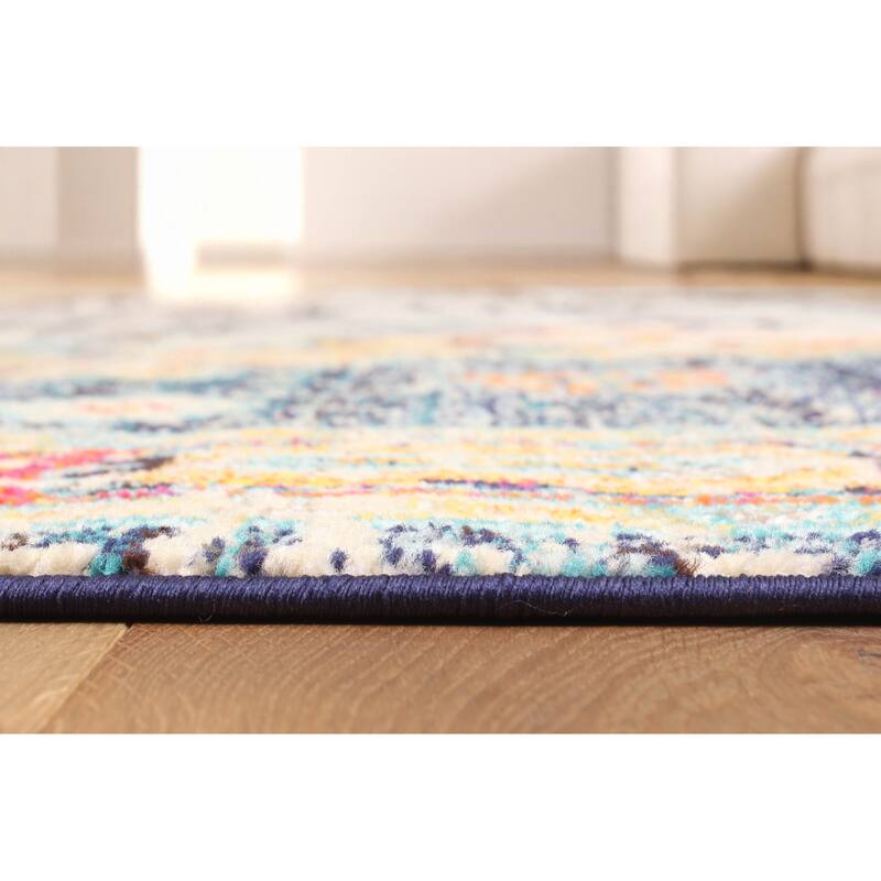 ECARPETGALLERY Machine Made Lotus Navy Area Rug