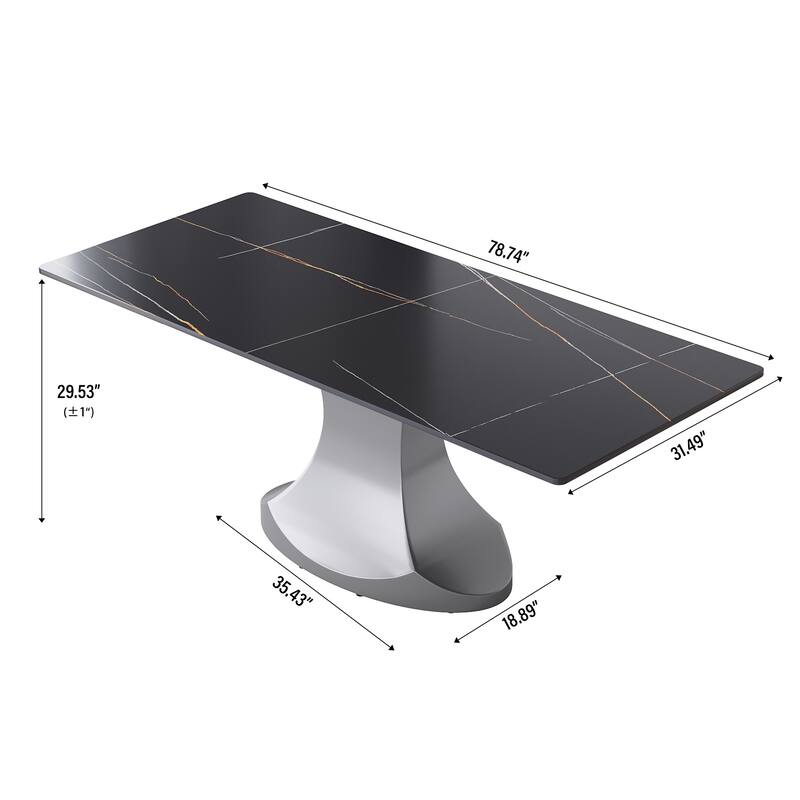 Rectangular Dining Table, Faux Marble Kitchen Dining Table with Grey Pedestal.