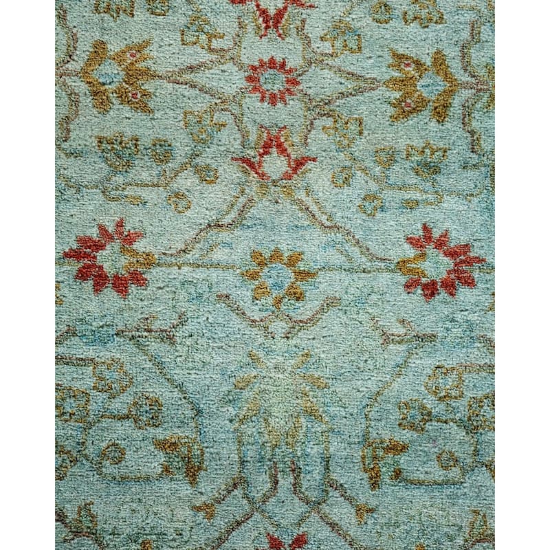 Overton Hand Knotted Wool Vintage Inspired Modern Contemporary Overdyed Blue Runner Rug - 2' 7" x 15' 8"
