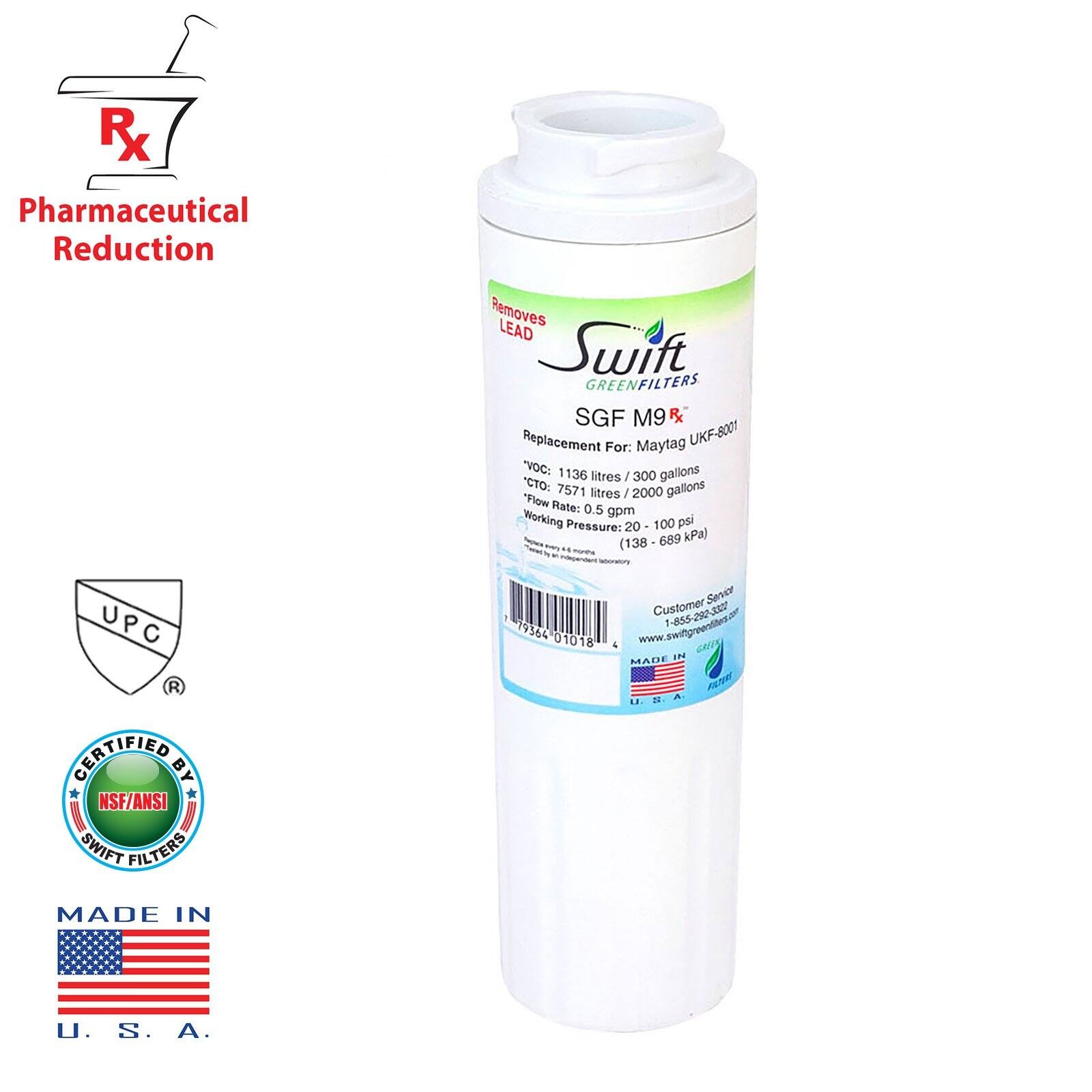 SGFM9 Rx Compatible Pharmaceuticals Refrigerator Water Filter for