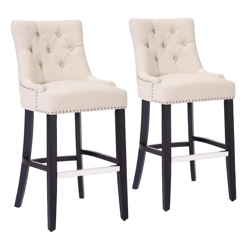 Carter 29" Linen Fabric Tufted Upholstered Bar Stool (Set of 2) - N/A