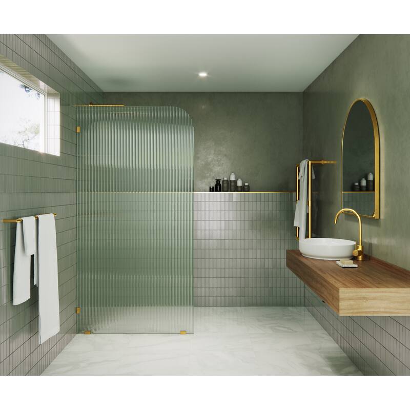 Glass Warehouse 40" x 78" Frameless Shower Door - Single Fixed Panel Fluted Frosted Radius
